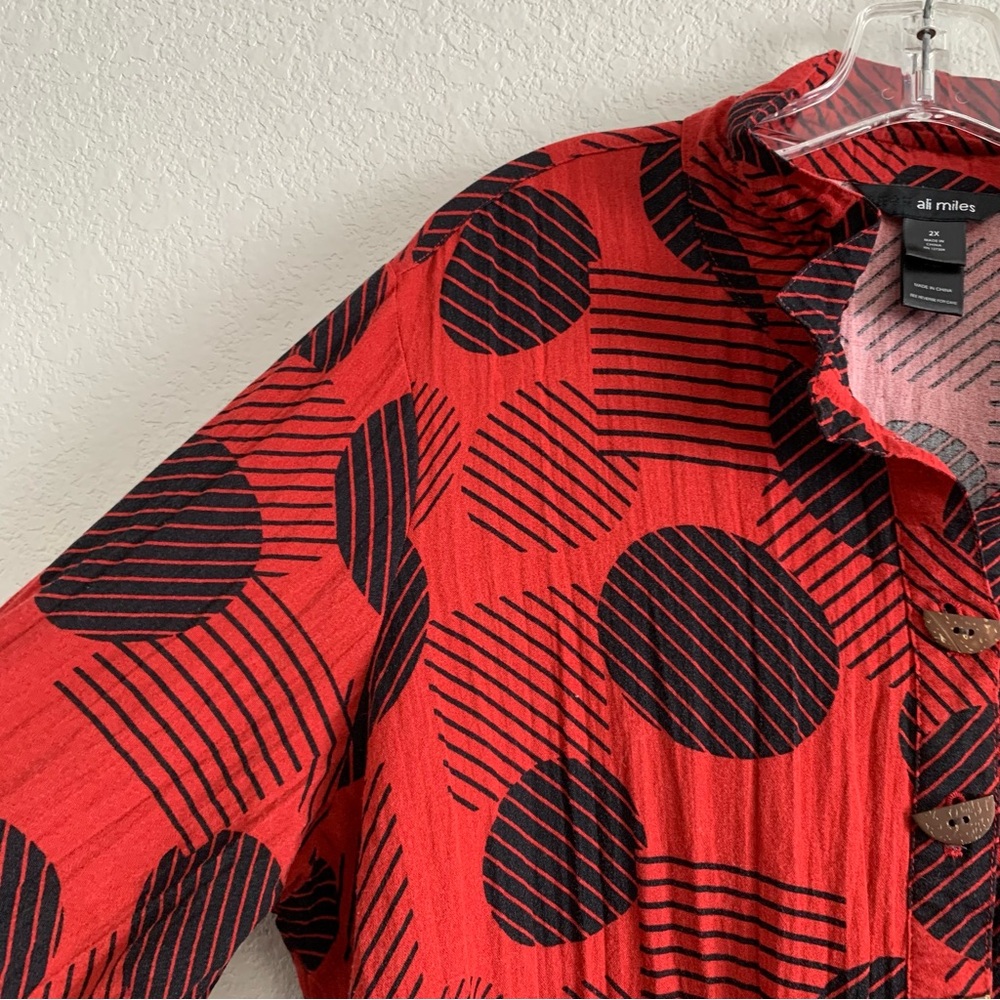 Ali Miles Blouse Top Womens 2X Wired Collar Popover Pockets Geometric Dots Artsy - Picture 4 of 16